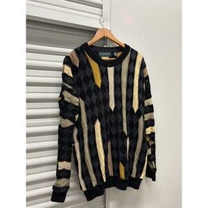 Coogi Style Tundra Knit Sweater (Thick) Large Cotton Multicolor block pattern